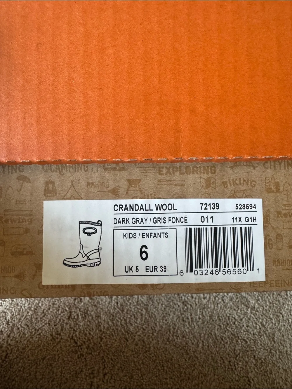 Brand New With Box BOGS Girls Size 6 Crandall Wool Waterproof Boots, Dark Grey